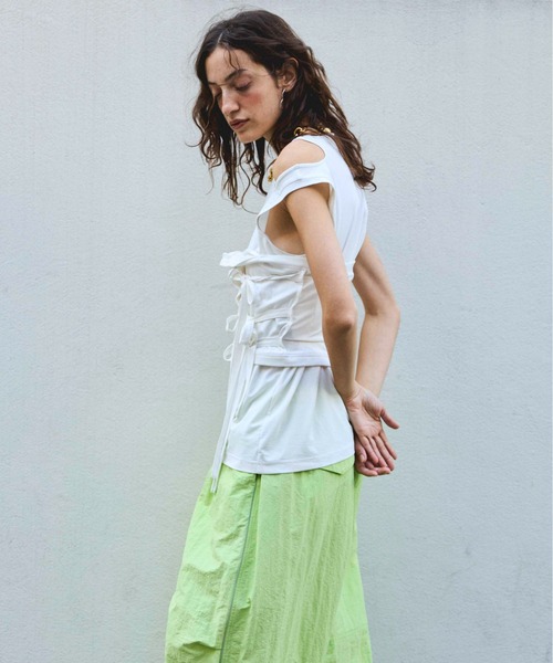 MAISON SPECIAL(メゾンスペシャル)の「Ribbon Bare Sleeveless TEE/リボンベアノースリーブTEE■セットアップ対応■(Tシャツ/カットソー・レディース・ホワイト/チャコールグレー/ピンク・FREE)」の7枚目の写真