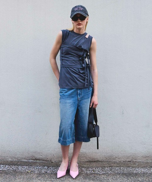 MAISON SPECIAL(メゾンスペシャル)の「Ribbon Bare Sleeveless TEE/リボンベアノースリーブTEE■セットアップ対応■(Tシャツ/カットソー・レディース・ホワイト/チャコールグレー/ピンク・FREE)」の6枚目の写真