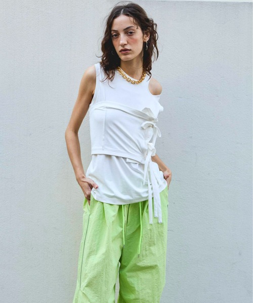 MAISON SPECIAL(メゾンスペシャル)の「Ribbon Bare Sleeveless TEE/リボンベアノースリーブTEE■セットアップ対応■(Tシャツ/カットソー・レディース・ホワイト/チャコールグレー/ピンク・FREE)」の8枚目の写真