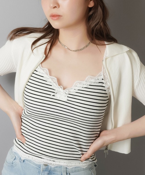 Nodress 2025SSホワイトニップスタッズ付きリボンキャミソール Nodress 2025SSホワイトニップスタッズ付きリボンキャミソール