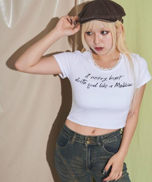 dispark(ディスパーク)の「DISPARK/レースロゴスタッズT(Tシャツ/カットソー・レディース・ブラック/ホワイト・FREE)」の5枚目の写真