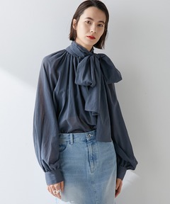 【新品】4,3万円 ランバン コレクション ボウタイブラウス ボウタイシャツ プリントオーガンジーボウタイブラウス|LANVIN COLLECTION