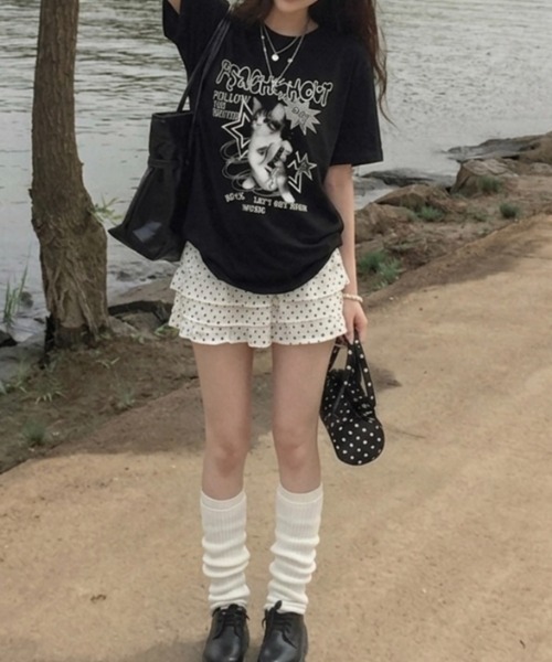 LADY LIKE(レディライク)の「キャットロックゆったり半袖Tシャツ(Tシャツ/カットソー・レディース・ワイン/ブラック/ホワイト/ピンク・M)」の11枚目の写真