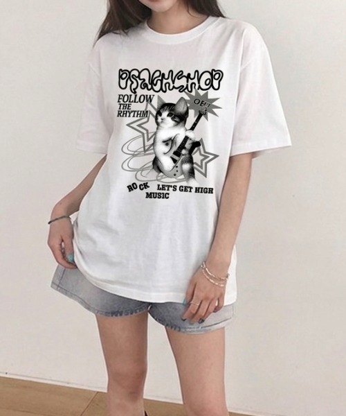 LADY LIKE(レディライク)の「キャットロックゆったり半袖Tシャツ(Tシャツ/カットソー・レディース・ワイン/ブラック/ホワイト/ピンク・M)」の22枚目の写真