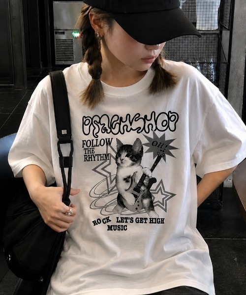 LADY LIKE(レディライク)の「キャットロックゆったり半袖Tシャツ(Tシャツ/カットソー・レディース・ワイン/ブラック/ホワイト/ピンク・M)」の20枚目の写真