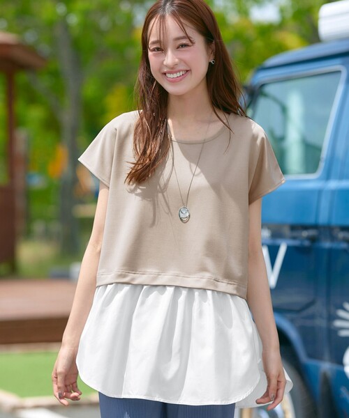 Tiaclasse(ティアクラッセ)の「シャツドッキングフレンチスリーブカットソー(Tシャツ/カットソー・レディース・ベージュ/ターコイズブルー/ブラック・M/L)」の17枚目の写真