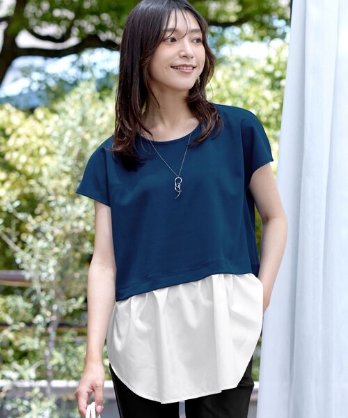 Tiaclasse(ティアクラッセ)の「シャツドッキングフレンチスリーブカットソー(Tシャツ/カットソー・レディース・ベージュ/ターコイズブルー/ブラック・M/L)」の20枚目の写真