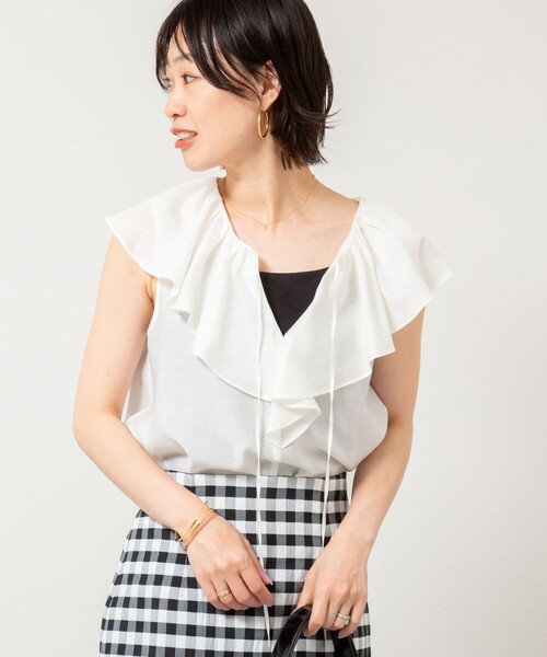 NOLLEY’S Sophi（ノーリーズソフィ）の「シアーラッフルノースリーブブラウス（シャツ/ブラウス・レディース・ブラック/オフホワイト/サックスブルー・38/36）」の19枚目の写真