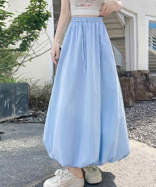 maison de LATIR(メゾンドラティール)の「軽やかなボリュームが可愛い。マキシ丈バルーンが夏の雰囲気にぴったりなイージーケア立体スカート。(スカート・レディース・ホワイト/ブルー/カーキ/ブラック/ライトブルー/イエロー・FREE)」の15枚目の写真