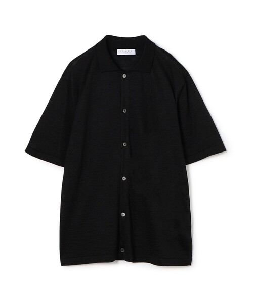 TOMORROWLAND （トゥモローランド）の「ラミー ハーフスリーブ ニットシャツ（ニット/セーター・メンズ・ダークグリーン/ベージュ/ブラック・M/S）」の2枚目の写真