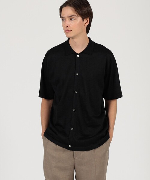 TOMORROWLAND （トゥモローランド）の「ラミー ハーフスリーブ ニットシャツ（ニット/セーター・メンズ・ダークグリーン/ベージュ/ブラック・M/S）」の6枚目の写真