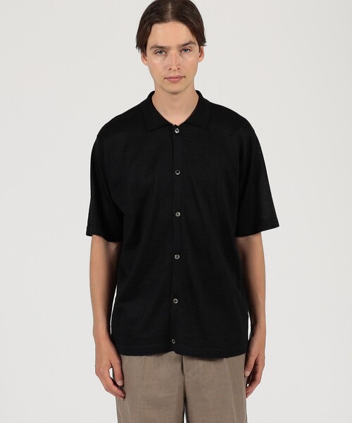 TOMORROWLAND （トゥモローランド）の「ラミー ハーフスリーブ ニットシャツ（ニット/セーター・メンズ・ダークグリーン/ベージュ/ブラック・M/S）」の5枚目の写真