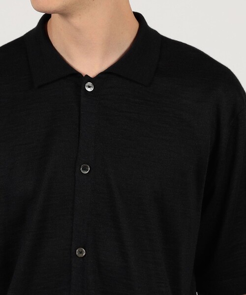 TOMORROWLAND （トゥモローランド）の「ラミー ハーフスリーブ ニットシャツ（ニット/セーター・メンズ・ダークグリーン/ベージュ/ブラック・M/S）」の8枚目の写真