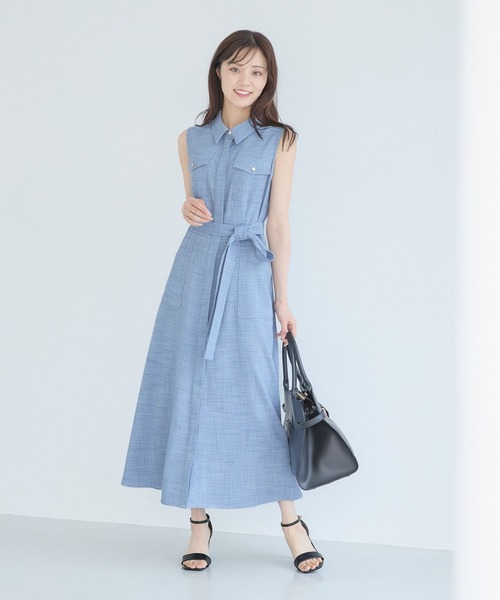 Andemiu(アンデミュウ)の「サファリシャツノースリーブワンピース577585(ワンピース・レディース・チャコールグレー/ブルー/ベージュ・FREE)」の1枚目の写真