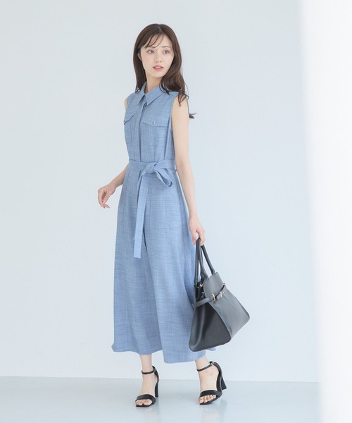 Andemiu(アンデミュウ)の「サファリシャツノースリーブワンピース577585(ワンピース・レディース・チャコールグレー/ブルー/ベージュ・FREE)」の4枚目の写真