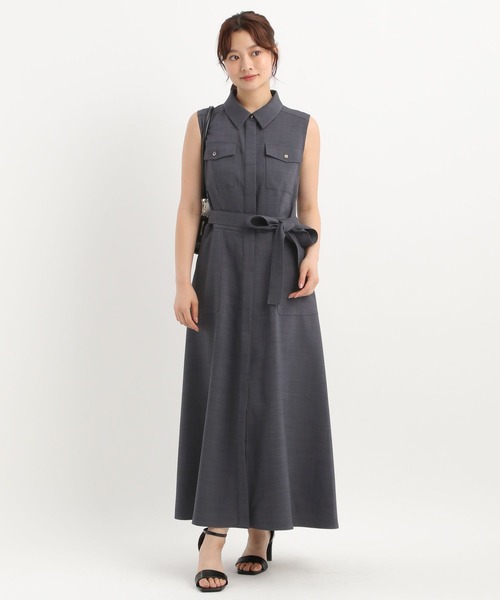 Andemiu(アンデミュウ)の「サファリシャツノースリーブワンピース577585(ワンピース・レディース・チャコールグレー/ブルー/ベージュ・FREE)」の7枚目の写真