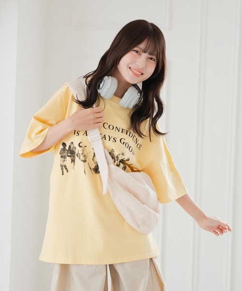 krahe(クレーエ)の「オーバーサイズプリントTシャツ(Tシャツ/カットソー・レディース・イエロー/ホワイト・FREE)」の11枚目の写真