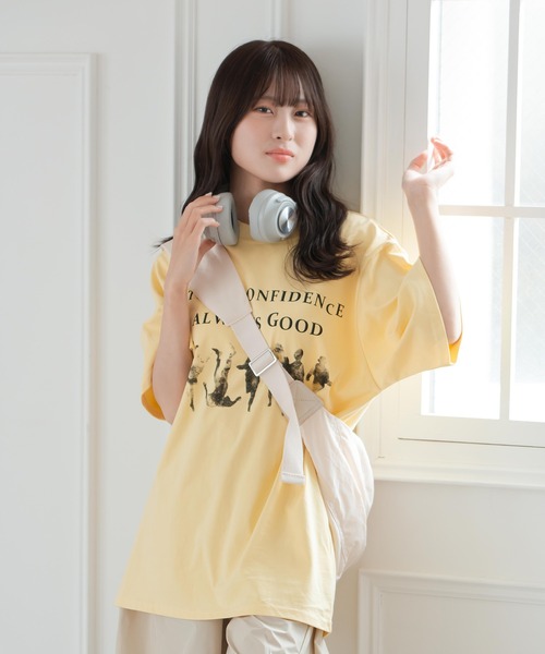 krahe(クレーエ)の「オーバーサイズプリントTシャツ(Tシャツ/カットソー・レディース・イエロー/ホワイト・FREE)」の13枚目の写真