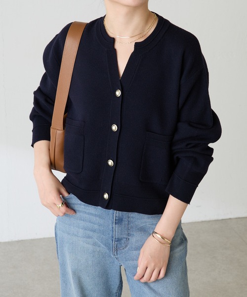 COLLAGE GALLARDAGALANTE（コラージュガリャルダガランテ）の「スウェットライクスキッパーカーディガン/WEB限定（カーディガン/ボレロ・レディース・チャコールグレー/ライトグレー/ネイビー/ブラック/ベージュ・FREE）」の11枚目の写真