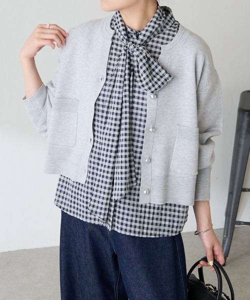 COLLAGE GALLARDAGALANTE（コラージュガリャルダガランテ）の「スウェットライクスキッパーカーディガン/WEB限定（カーディガン/ボレロ・レディース・チャコールグレー/ライトグレー/ネイビー/ブラック/ベージュ・FREE）」の8枚目の写真