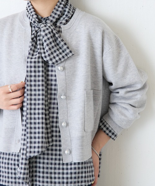 COLLAGE GALLARDAGALANTE（コラージュガリャルダガランテ）の「スウェットライクスキッパーカーディガン/WEB限定（カーディガン/ボレロ・レディース・チャコールグレー/ライトグレー/ネイビー/ブラック/ベージュ・FREE）」の9枚目の写真