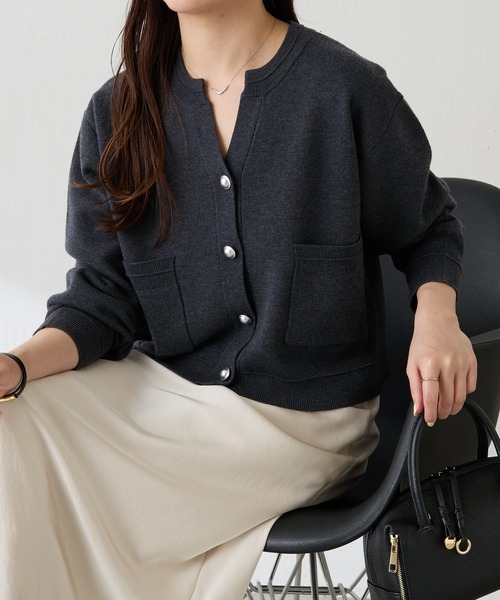 COLLAGE GALLARDAGALANTE（コラージュガリャルダガランテ）の「スウェットライクスキッパーカーディガン/WEB限定（カーディガン/ボレロ・レディース・チャコールグレー/ライトグレー/ネイビー/ブラック/ベージュ・FREE）」の19枚目の写真