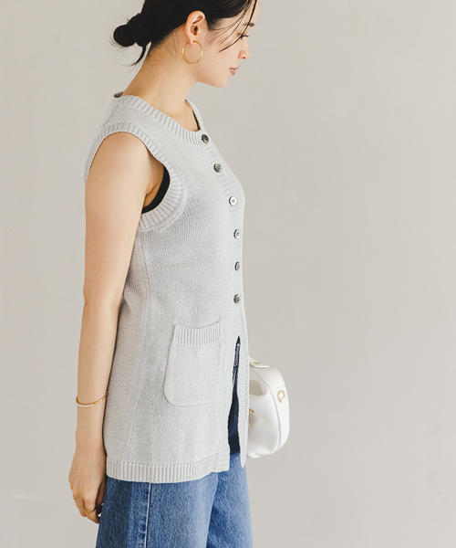 【NOBLE×L’AUBE BLANC】フロントボタンニットベスト グレー NOBLE×L'AUBE BLANC】フロントボタンニットベスト(ベスト