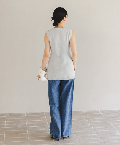 【NOBLE×L’AUBE BLANC】フロントボタンニットベスト　グレー NOBLE×L'AUBE BLANC】フロントボタンニットベスト（ニット／セーター