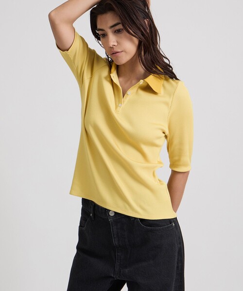 Saturdays NYC(サタデーズ ニューヨークシティ )の「Devin Rib Poloshirt(ポロシャツ・レディース・ブラック/イエロー/オフホワイト・S/M/L)」の4枚目の写真