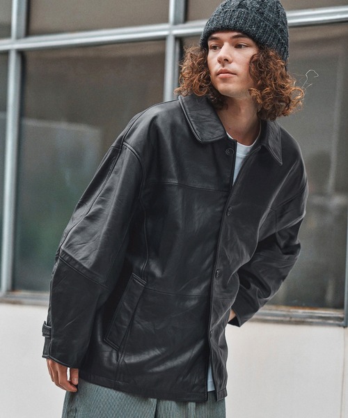 セール】mj10957-Oversized Re Product Leather Classical Jacket