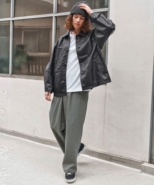 CAMBIO(カンビオ)の「mj10957-Oversized Re Product Leather Classical Jacket ジャケット(AI-252-007)(その他アウター・メンズ・ブラック・L/M/S)」の4枚目の写真