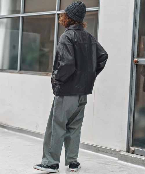 CAMBIO(カンビオ)の「mj10957-Oversized Re Product Leather Classical Jacket ジャケット(AI-252-007)(その他アウター・メンズ・ブラック・L/M/S)」の6枚目の写真