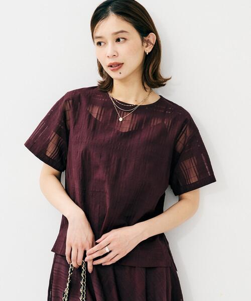 UNTITLED（アンタイトル）の「【セットアップ可/エレガント】シアーチェックTブラウス（シャツ/ブラウス・レディース・パープル系/チャコールグレー・48/44/04/03/02/01/00）」の2枚目の写真