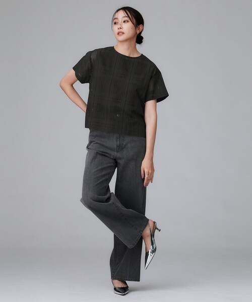 UNTITLED（アンタイトル）の「【セットアップ可/エレガント】シアーチェックTブラウス（シャツ/ブラウス・レディース・パープル系/チャコールグレー・48/44/04/03/02/01/00）」の12枚目の写真