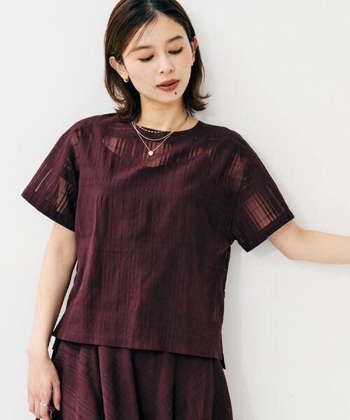 UNTITLED（アンタイトル）の「【セットアップ可/エレガント】シアーチェックTブラウス（シャツ/ブラウス・レディース・パープル系/チャコールグレー・48/44/04/03/02/01/00）」の15枚目の写真