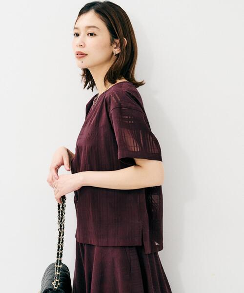 UNTITLED（アンタイトル）の「【セットアップ可/エレガント】シアーチェックTブラウス（シャツ/ブラウス・レディース・パープル系/チャコールグレー・48/44/04/03/02/01/00）」の16枚目の写真