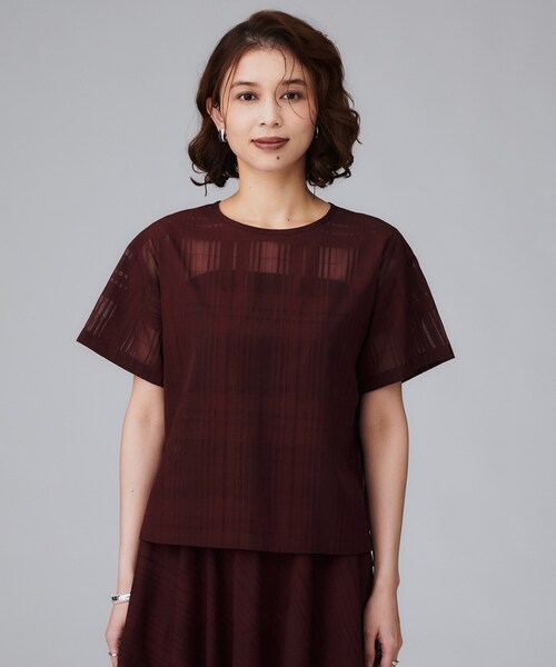 UNTITLED（アンタイトル）の「【セットアップ可/エレガント】シアーチェックTブラウス（シャツ/ブラウス・レディース・パープル系/チャコールグレー・48/44/04/03/02/01/00）」の20枚目の写真