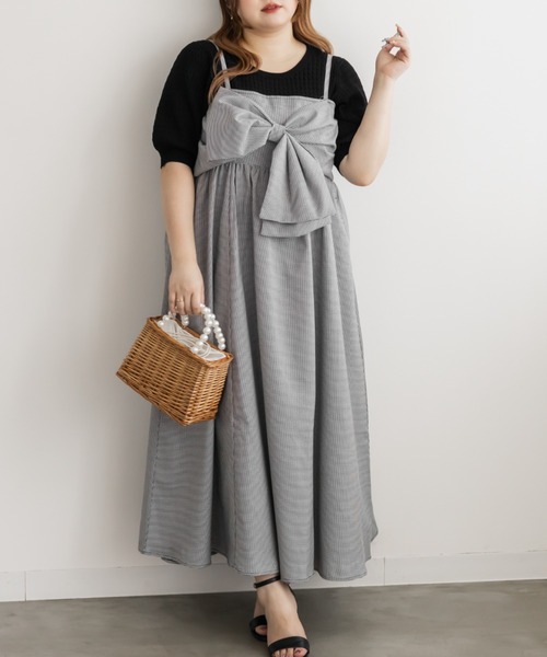 CLETTE(クレット)の「CLETTEオリジナルリボンディテールワンピース(ワンピース・レディース・チェック/ブラック/ブルー・4L/3L/LL)」の3枚目の写真
