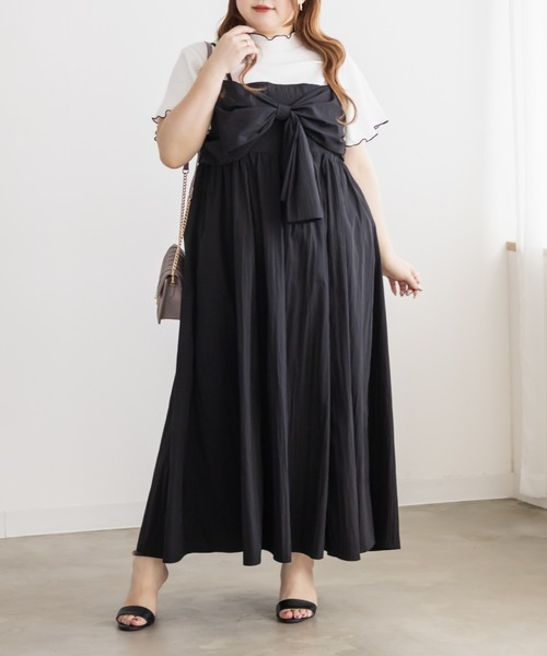CLETTE(クレット)の「CLETTEオリジナルリボンディテールワンピース(ワンピース・レディース・チェック/ブラック/ブルー・4L/3L/LL)」の2枚目の写真