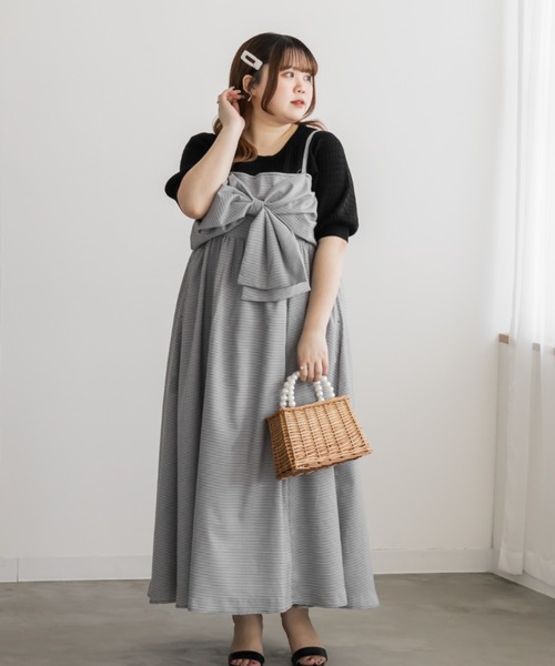 CLETTE(クレット)の「CLETTEオリジナルリボンディテールワンピース(ワンピース・レディース・チェック/ブラック/ブルー・4L/3L/LL)」の7枚目の写真