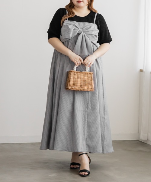 CLETTE(クレット)の「CLETTEオリジナルリボンディテールワンピース(ワンピース・レディース・チェック/ブラック/ブルー・4L/3L/LL)」の8枚目の写真