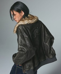X-girl(GbNXK[)EMBOSSED LOGO PATCH DISTRESSED FAUX LEATHER JACKET(u])