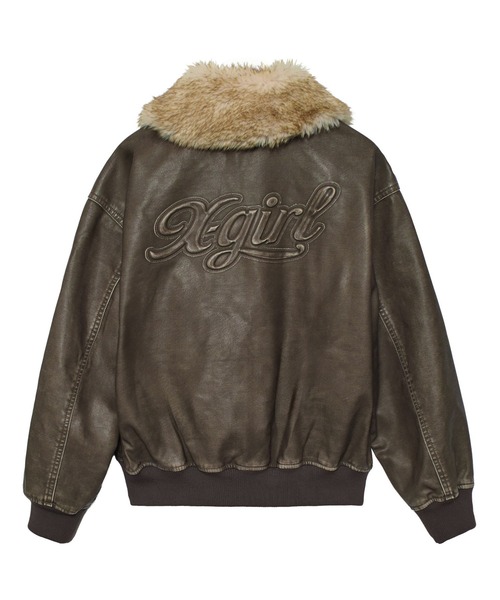 EMBOSSED LOGO PATCH DISTRESSED FAUX LEATHER JACKET（ブルゾン）｜X