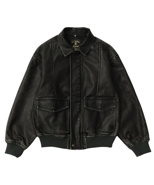 EMBOSSED LOGO PATCH DISTRESSED FAUX LEATHER JACKET（ブルゾン）｜X