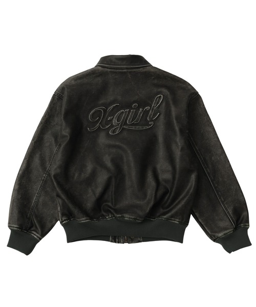 EMBOSSED LOGO PATCH DISTRESSED FAUX LEATHER JACKET（ブルゾン）｜X