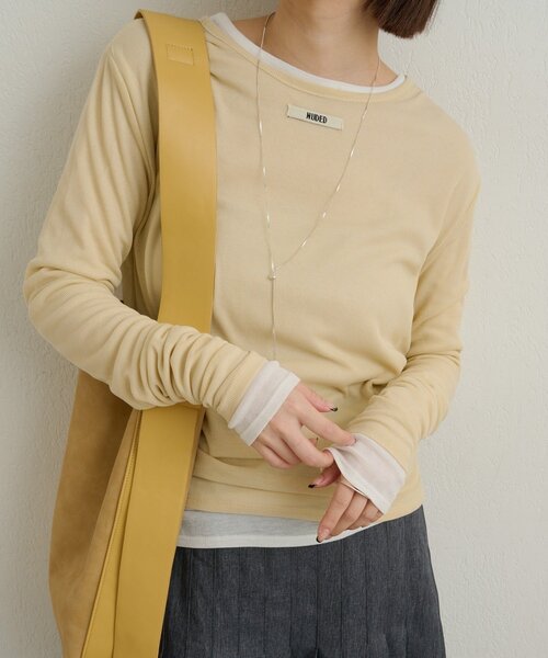 Omekashi（オメカシ）の「NUDEDシアーリブフライスプルオーバー（Tシャツ/カットソー・レディース・オフホワイト/パープル/イエロー/チャコールグレー/ベージュ/ブラック/ブルー/オレンジ/グリーン・FREE）」の4枚目の写真