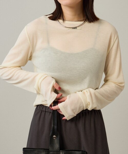 Omekashi（オメカシ）の「NUDEDシアーリブフライスプルオーバー（Tシャツ/カットソー・レディース・オフホワイト/パープル/イエロー/チャコールグレー/ベージュ/ブラック/ブルー/オレンジ/グリーン・FREE）」の8枚目の写真