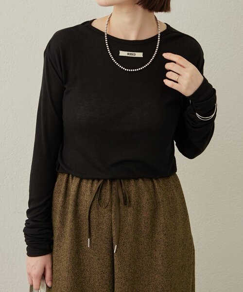 Omekashi（オメカシ）の「NUDEDシアーリブフライスプルオーバー（Tシャツ/カットソー・レディース・オフホワイト/パープル/イエロー/チャコールグレー/ベージュ/ブラック/ブルー/オレンジ/グリーン・FREE）」の2枚目の写真