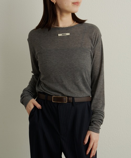 Omekashi（オメカシ）の「NUDEDシアーリブフライスプルオーバー（Tシャツ/カットソー・レディース・オフホワイト/パープル/イエロー/チャコールグレー/ベージュ/ブラック/ブルー/オレンジ/グリーン・FREE）」の10枚目の写真