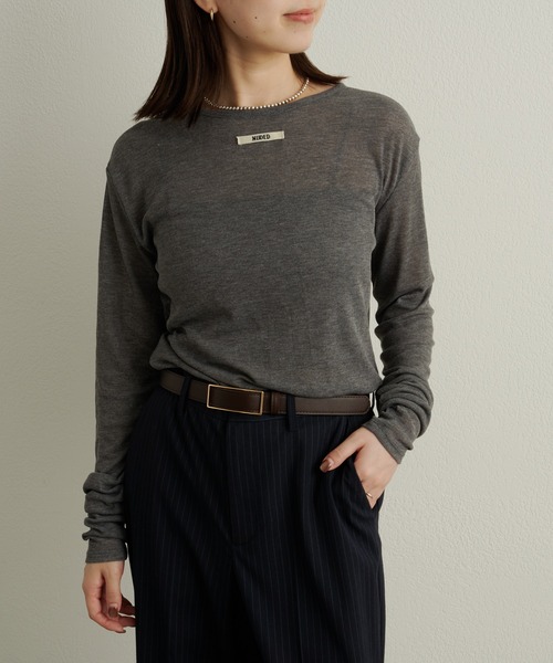 Omekashi（オメカシ）の「NUDEDシアーリブフライスプルオーバー（Tシャツ/カットソー・レディース・オフホワイト/パープル/イエロー/チャコールグレー/ベージュ/ブラック/ブルー/オレンジ/グリーン・FREE）」の11枚目の写真